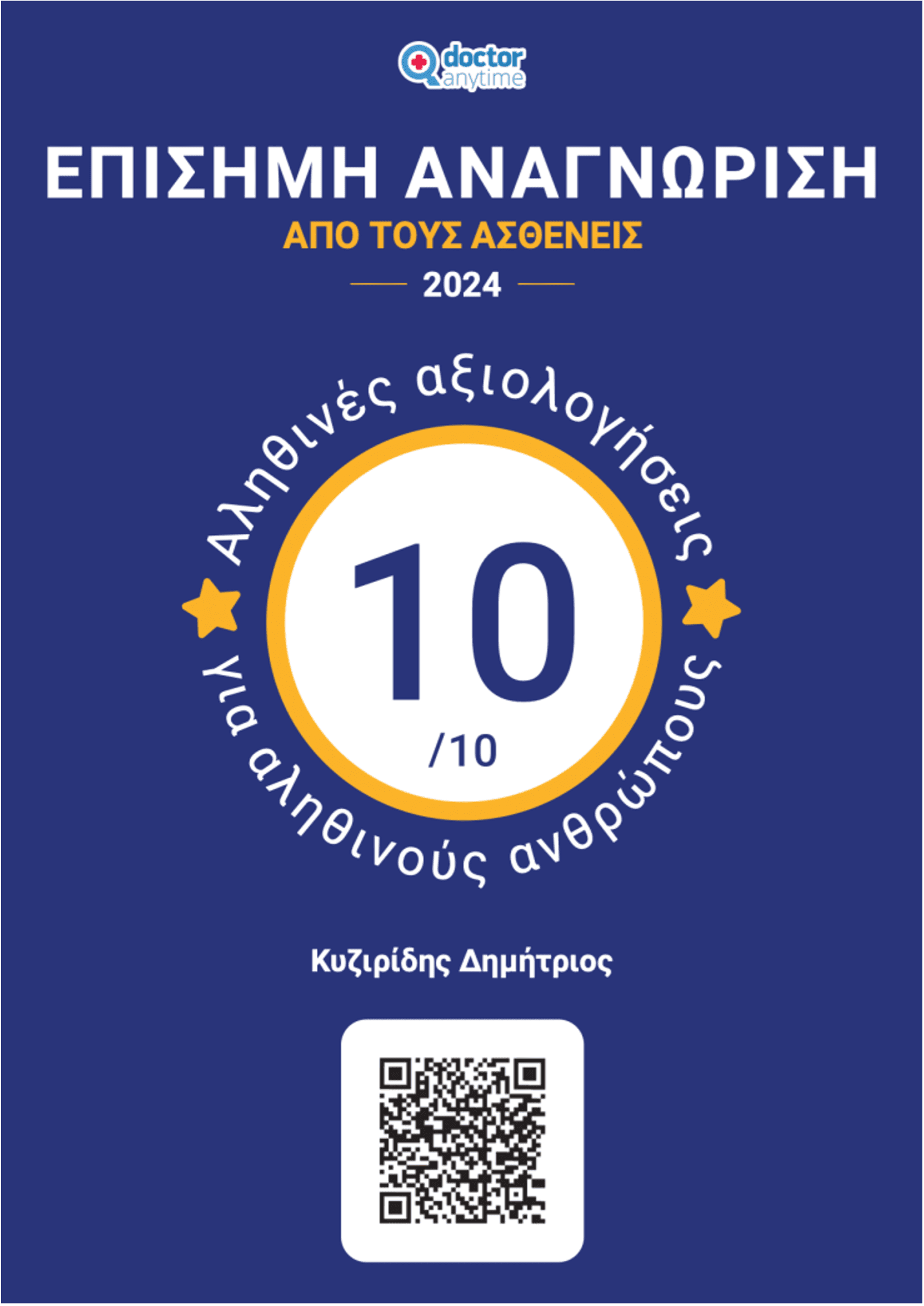 Επίσημη αναγνώριση από τους ασθενείς του doctoranytime