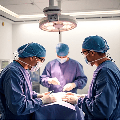 Medical surgical team performing advanced cancer surgery in modern operating room